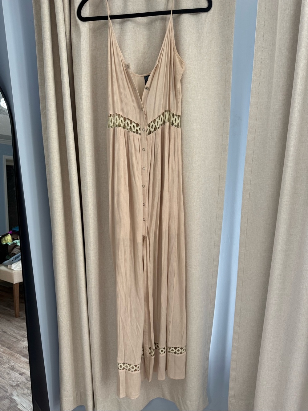 Andree Beige Textured Button-Front Tank Dress